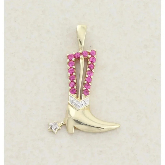 Unbranded Jewelry - 10k Yellow Gold Lab Created Ruby and Diamond Cowboy Boot Pendant Only